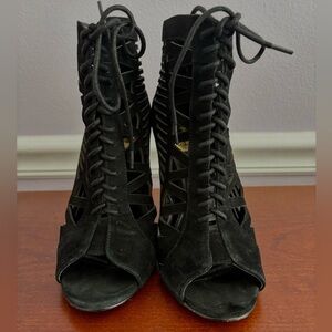 Crown Vintage Black Cage Heels – Size 7 | Edgy Cut-Out Stiletto Style